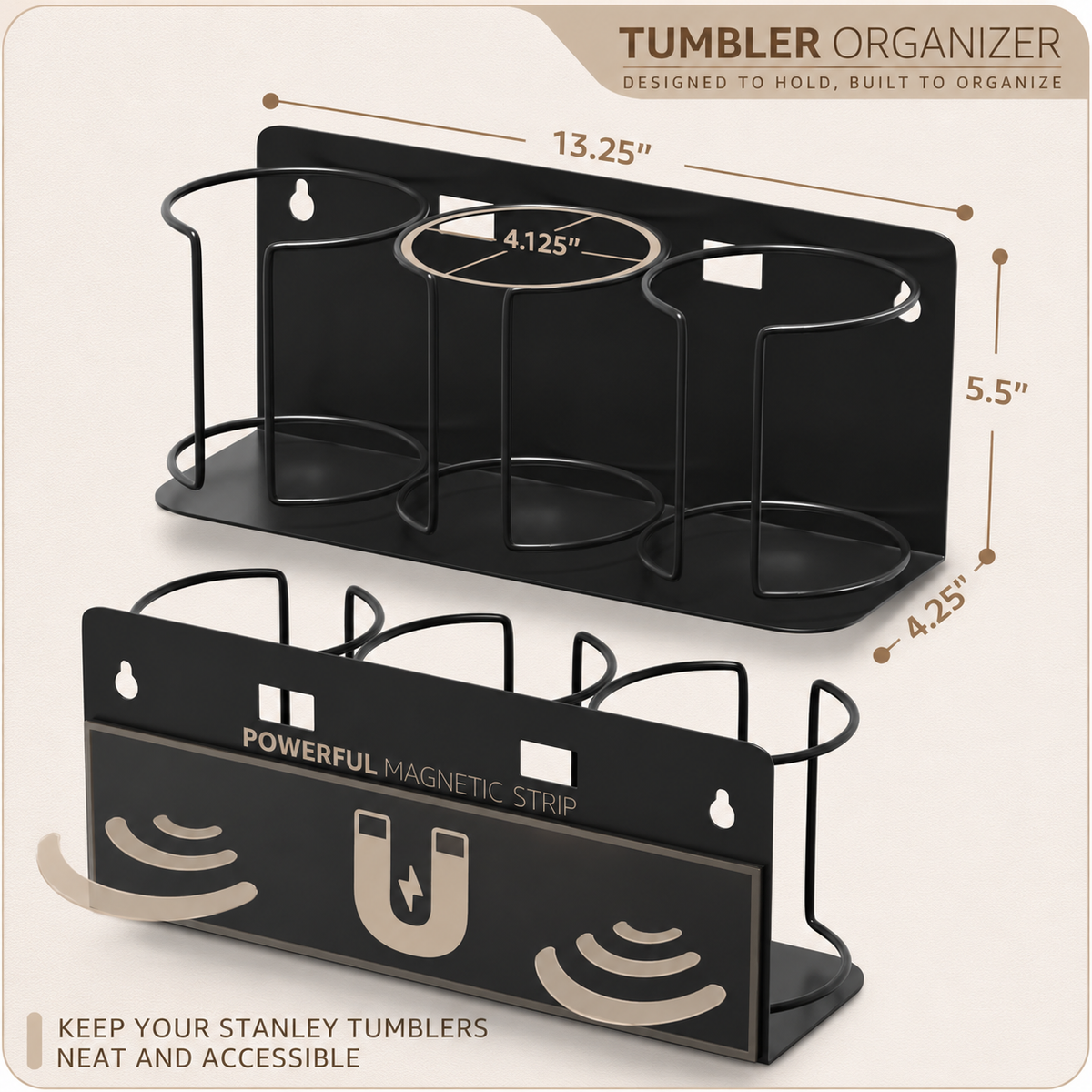 Magnetic 3-Cup Holder Rack